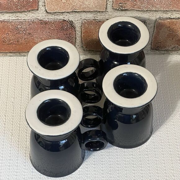 VINTAGE Cobalt Blue Ceramic Pedestal Expresso Coffee Mug Cup Set Of 4 Round - Picture 9 of 17